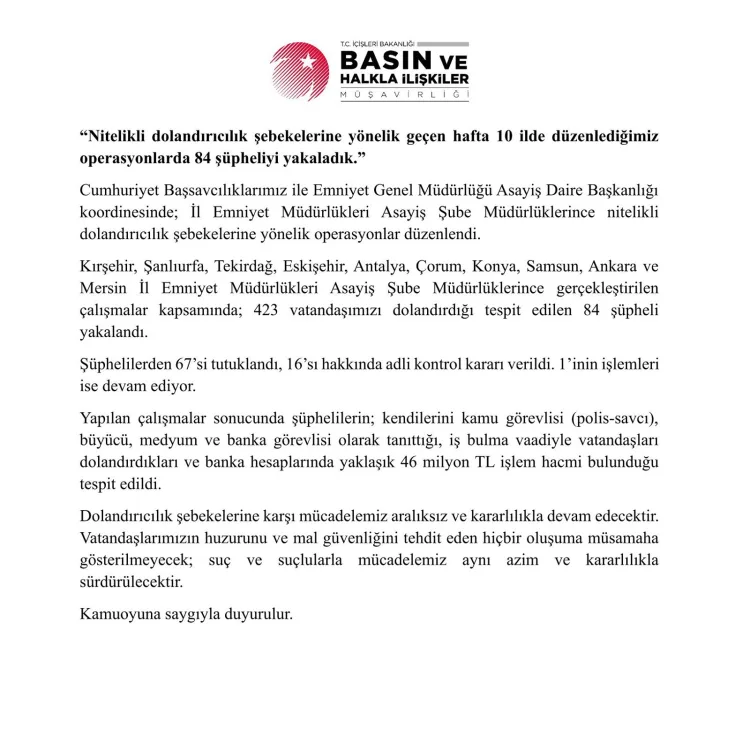 10 İlde Dolandırıcılık Şebekesine Büyük Darbe!