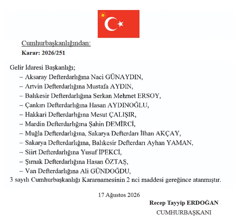 11 İl Defterdarlığına Yeni Atamalar Yapıldı