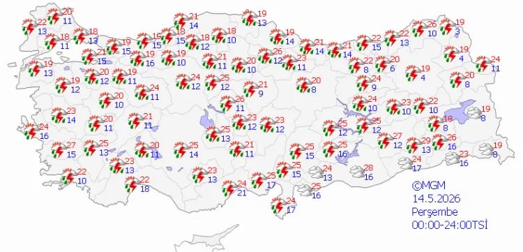 14 Mayıs’ta Kuvvetli Yağış ve Fırtına Uyarısı!
