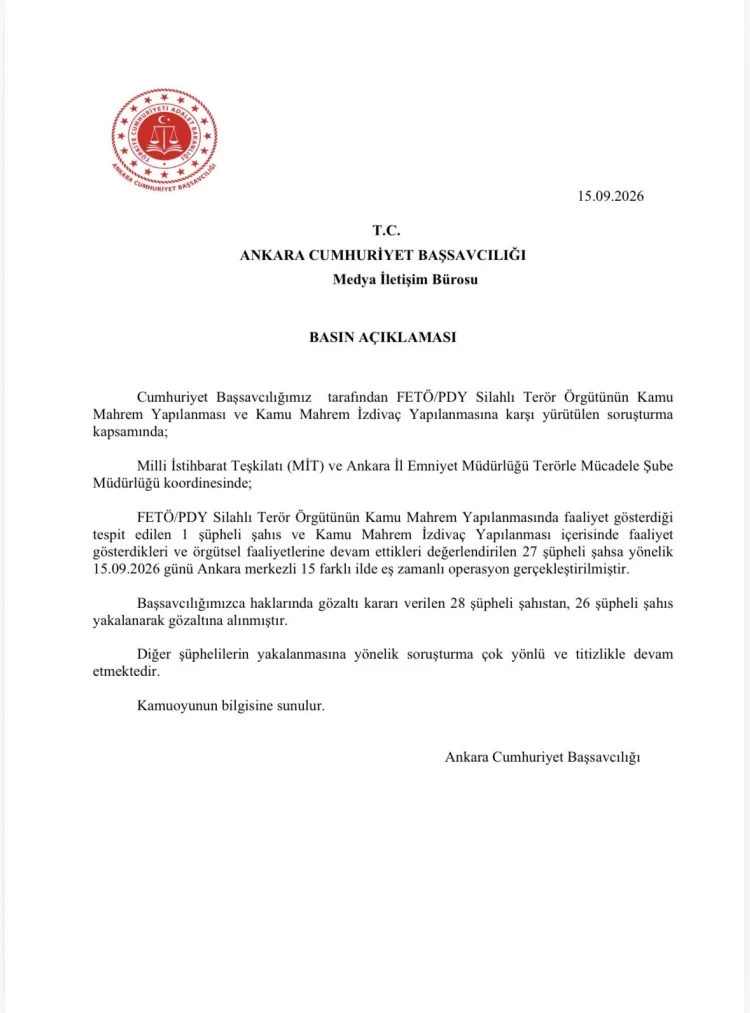 15 İlde FETÖ Operasyonu: 26 Gözaltı!