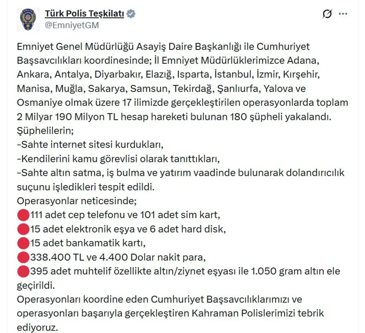 17 ilde dolandırıcılık operasyonu! 2 milyar 190 milyonluk hesap hareketi: 180 kişi gözaltında 2