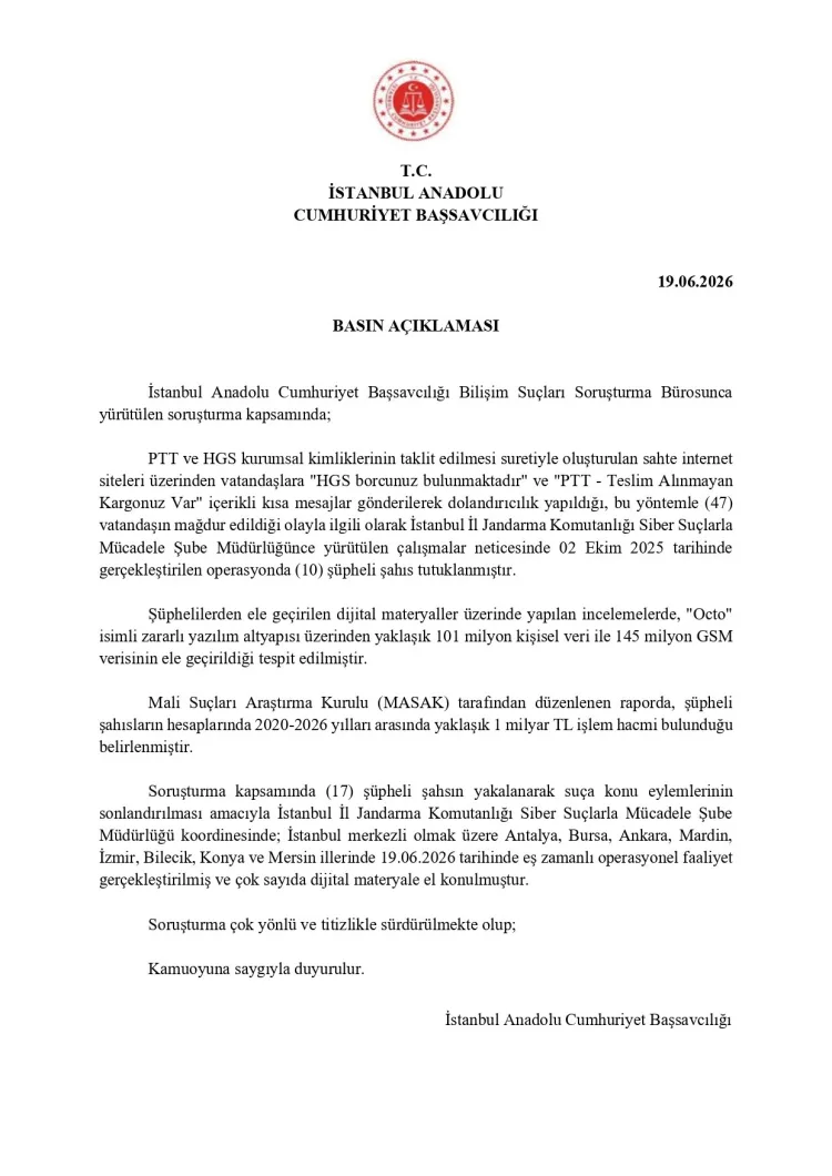 17 Şüpheliye Sahte HGS ve PTT Operasyonu!