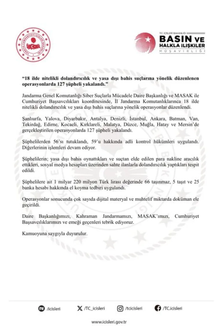 18 İlde Yasa Dışı Bahis Operasyonu: 56 Tutuklama