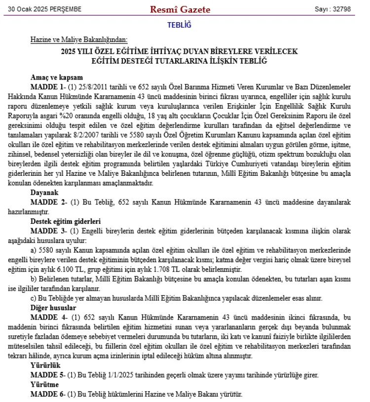 Eğitim Desteği Tutarları
