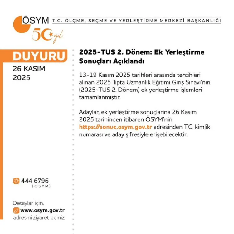 2025-TUS Ek Yerleştirme Sonuçları Açıklandı!