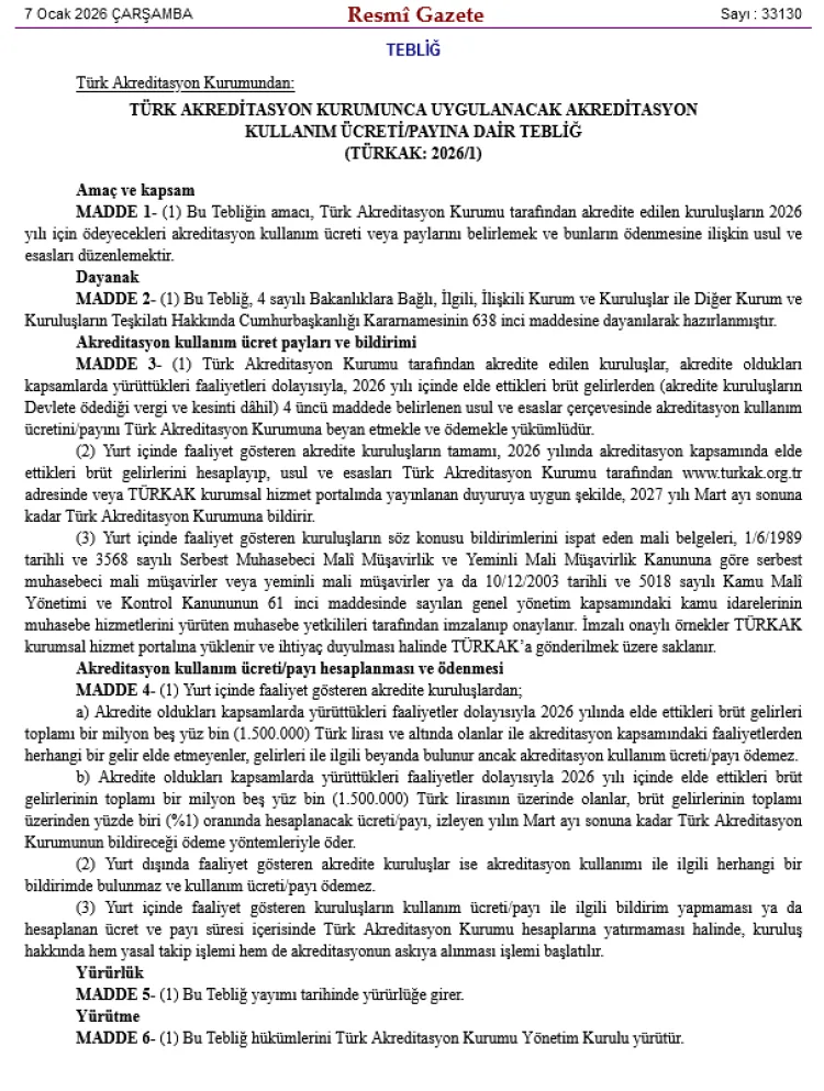2026’da Akredite Kuruluşlara Yeni Ücret Düzeni