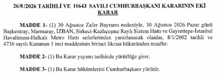 30 Ağustos’ta Raylı Sistemler Ücretsiz Hizmette!