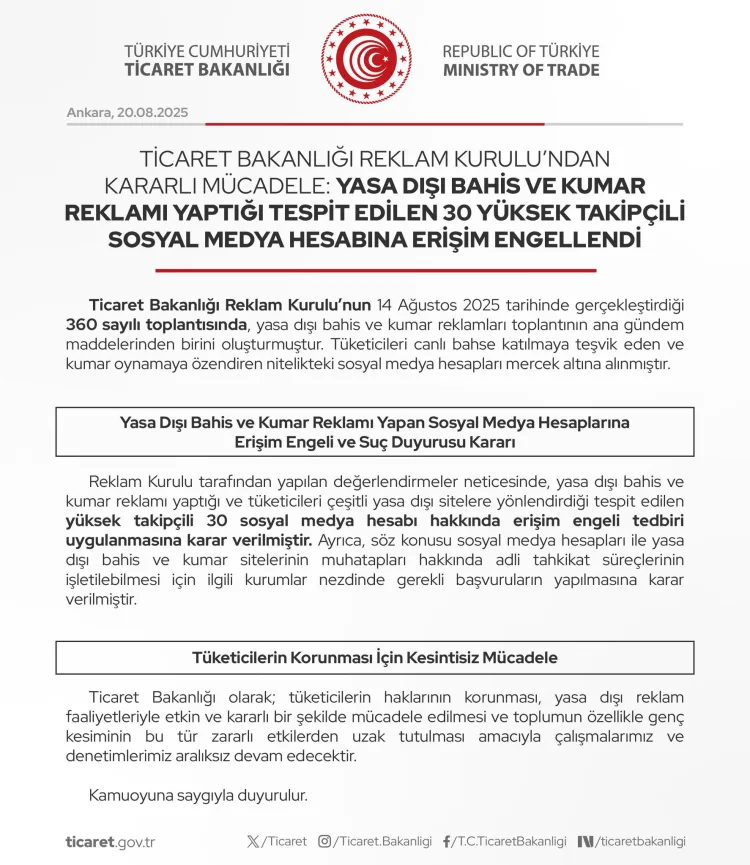 30 Sosyal Medya Hesabına Kumar Engeli Geldi!