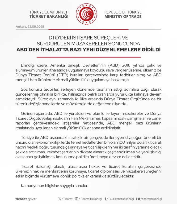 ABD ile Ek Vergiler Sona Erdi, Ticaret Hedefi 100 Milyar!