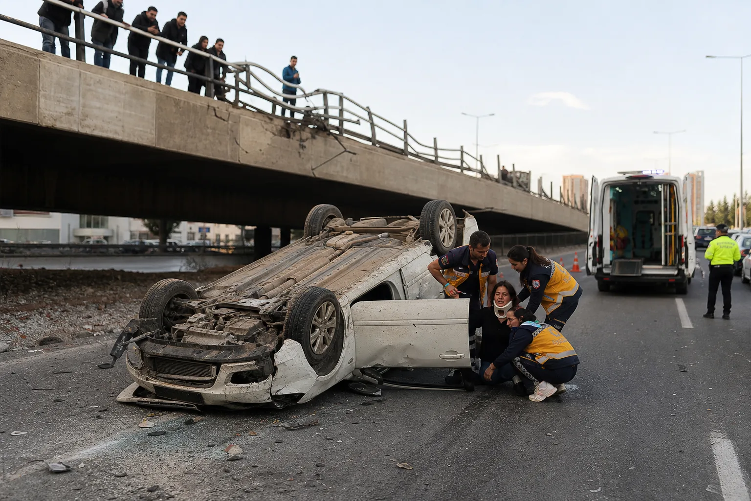 Adana’da Köprüden Düşen Otomobilde Sürücü Yaralandı