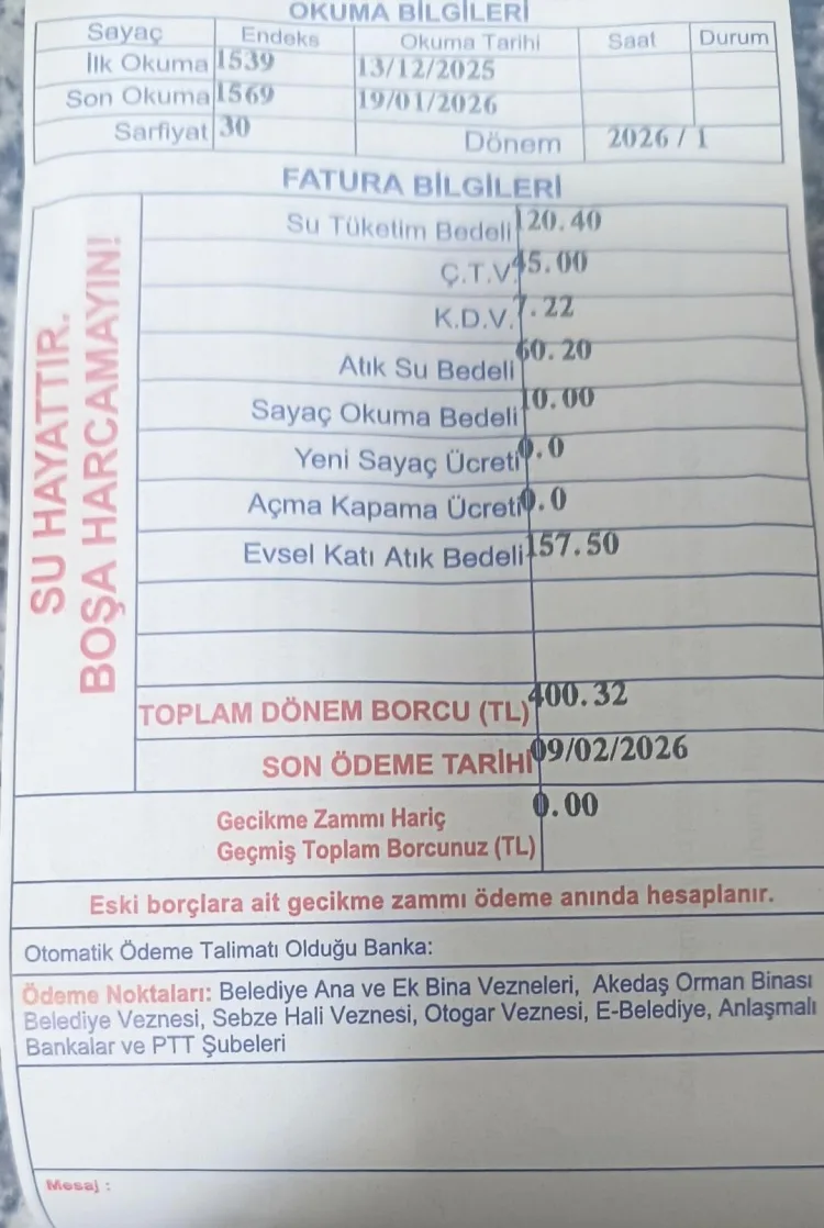 Adıyaman’da Su Faturası Tepki Çekti: 400 TL!