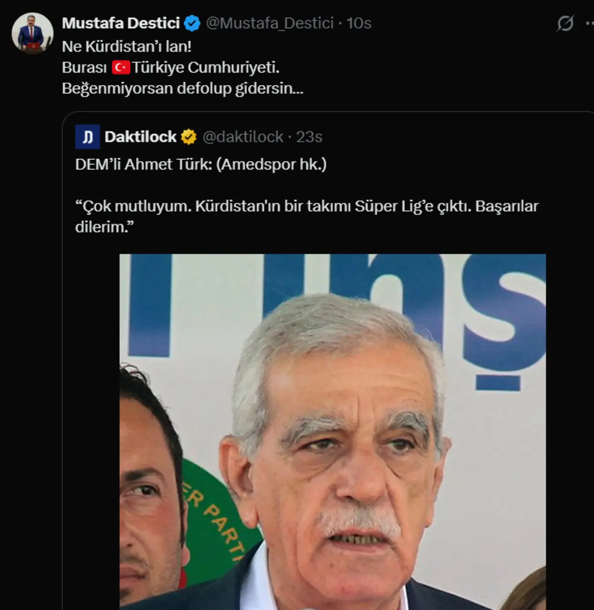 Mustafa Destici den Ahmet Türk e: