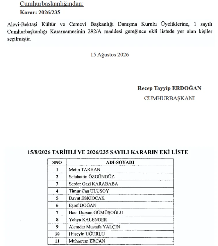 Alevi-Bektaşi Danışma Kurulu’na 11 Yeni Üye Atandı