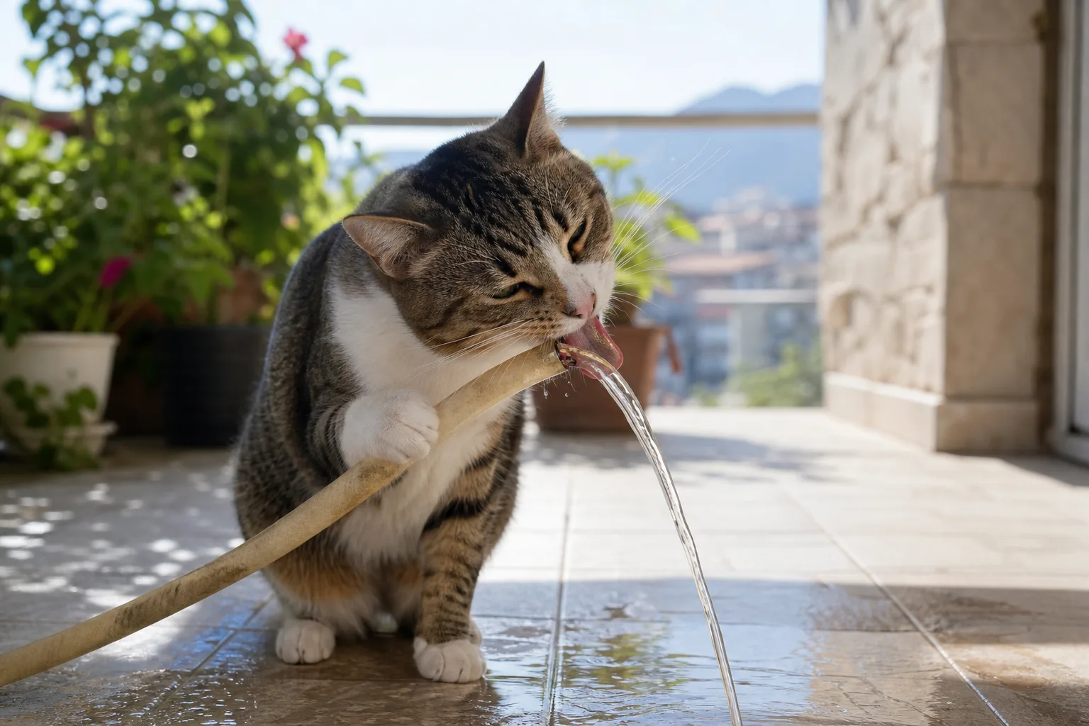 Amasya’da Kedi Hortumdan Su İçerken Görüntülendi