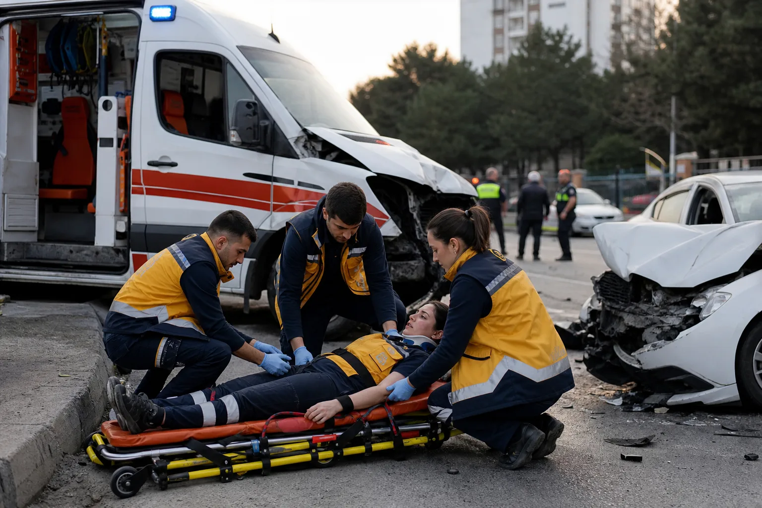 Ambulans ile otomobil çarpıştı: 3 sağlık çalışanı yaralı