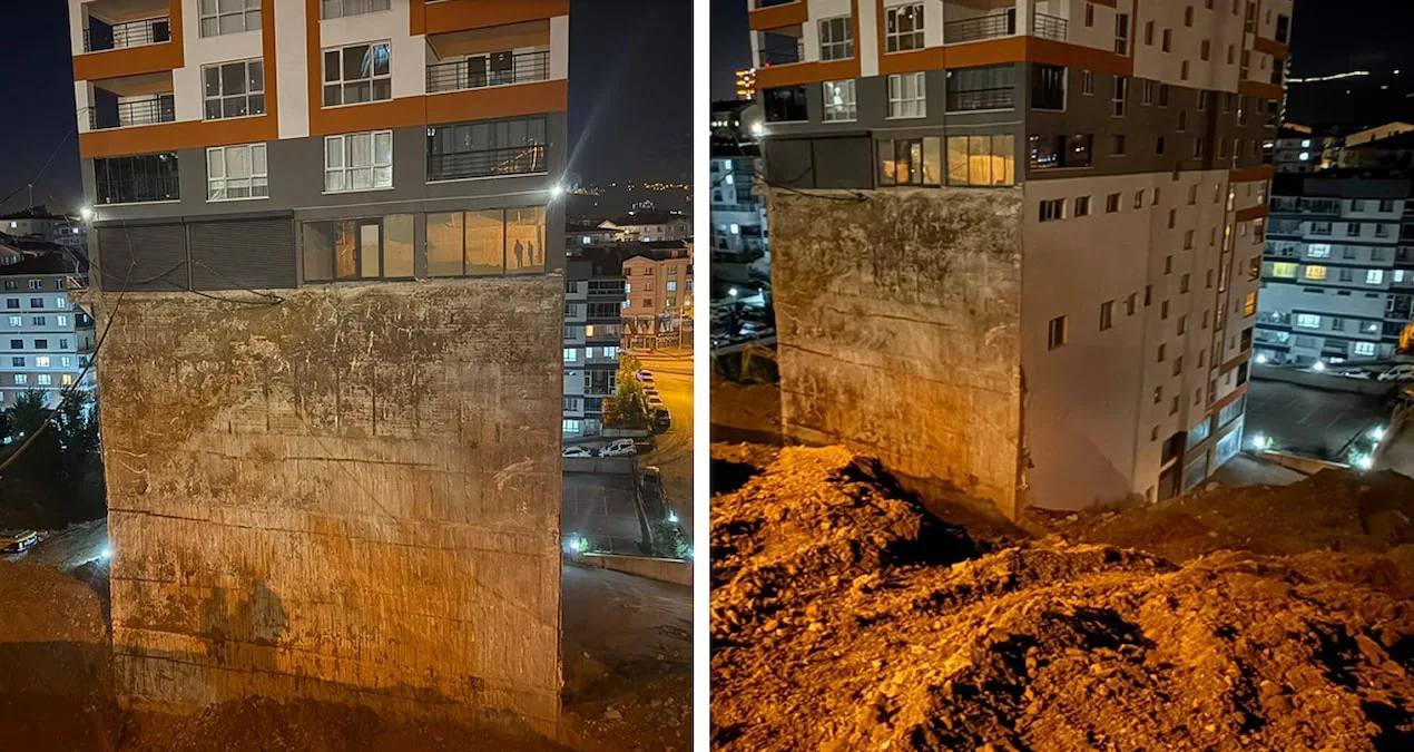 Ankara'da Toprak Kayması Sonrası 17 Katlı Binanın Temeli Ortaya Çıktı