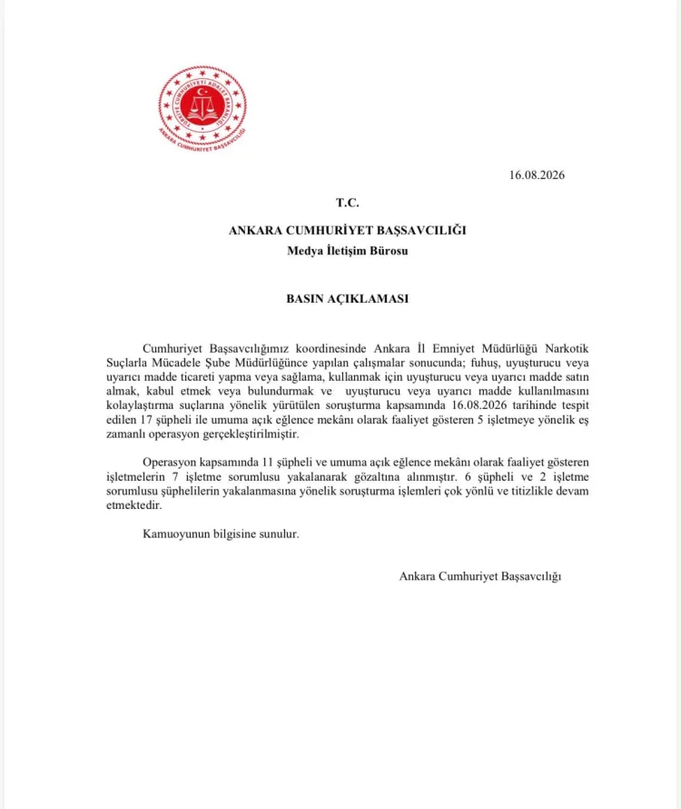 Ankara’da Uyuşturucu ve Fuhuş Operasyonu: 18 Gözaltı