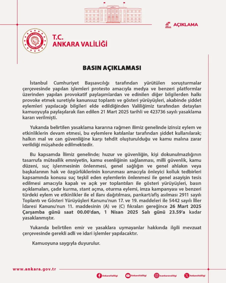 Ankara Valiliği Kararı