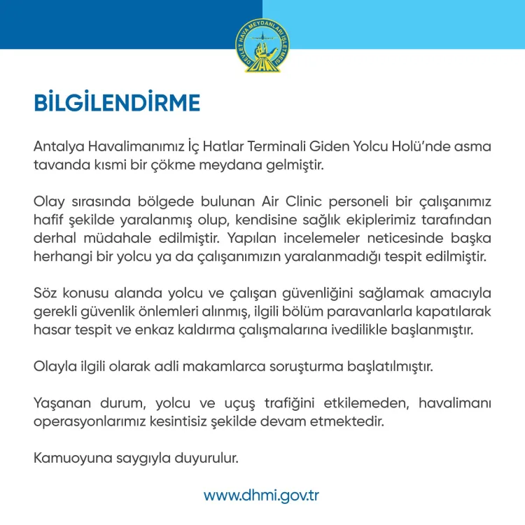 Antalya Havalimanı’nda Tavanda Çökme: 1 Yaralı