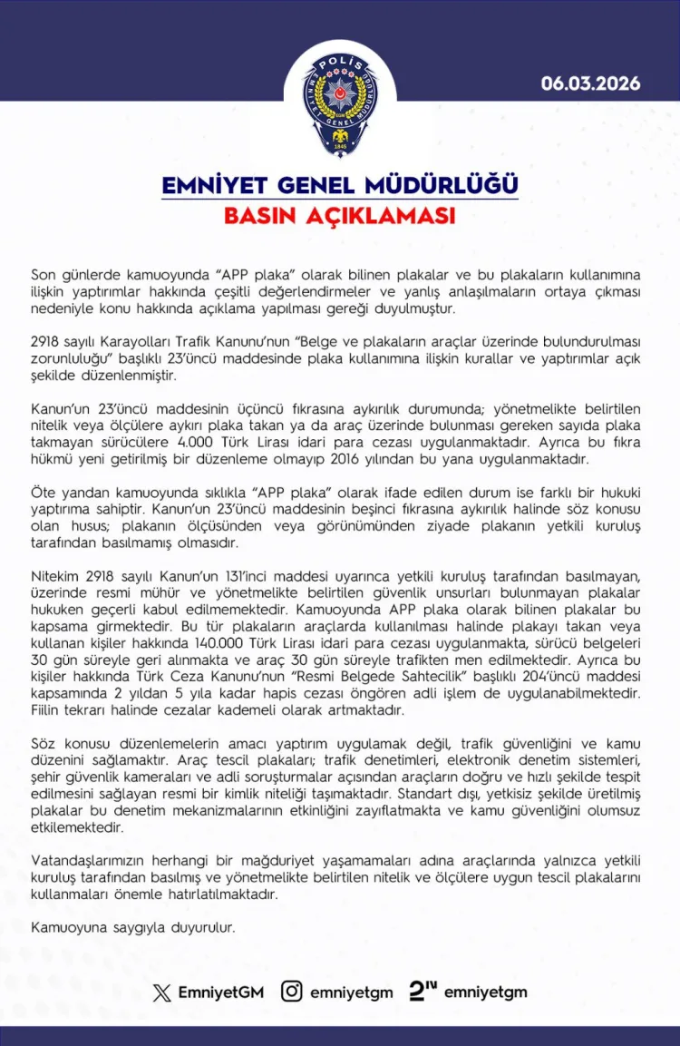 APP Plaka Uyarısı: 140 Bin TL Ceza ve Hapis!