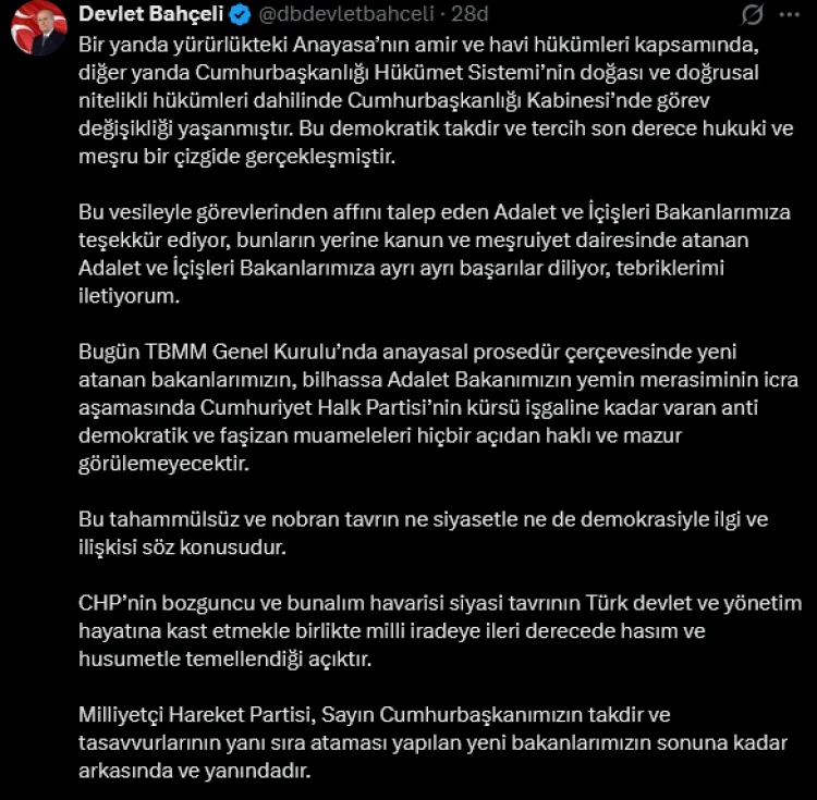 Bahçeli’den CHP’ye Sert Eleştiri: Anti Demokratik!