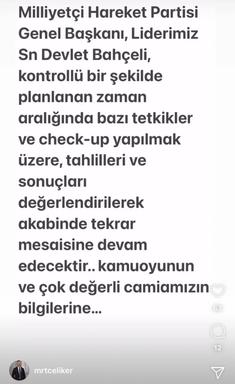 Devlet Bahçeli Hastane Açıklaması