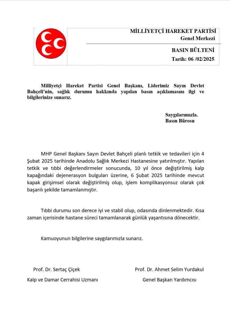 Devlet Bahçeli'nin sağlık durumu