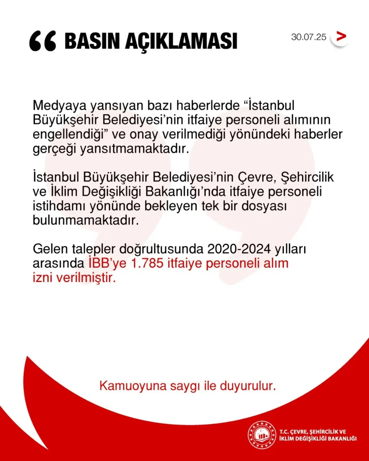 Bakanlık: İBB’nin İtfaiye Alım İzni Engellenmedi!