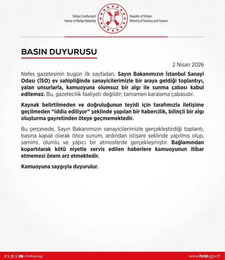 Bakanlık’tan İSO Haberi İçin Sert Tepki!