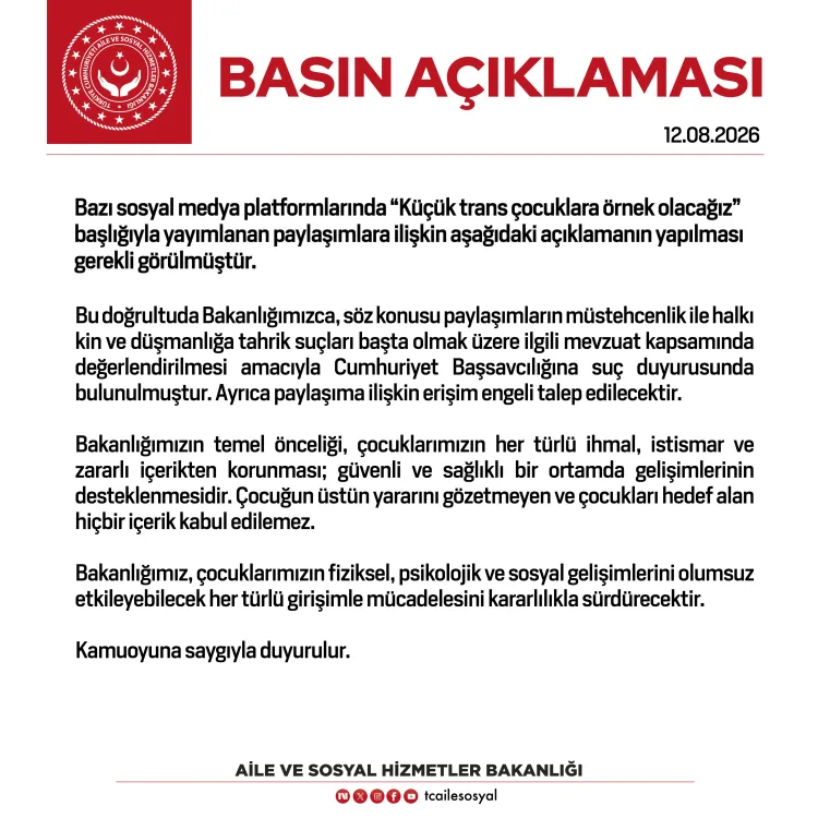 Bakanlıktan Trans Paylaşımlara Suç Duyurusu!