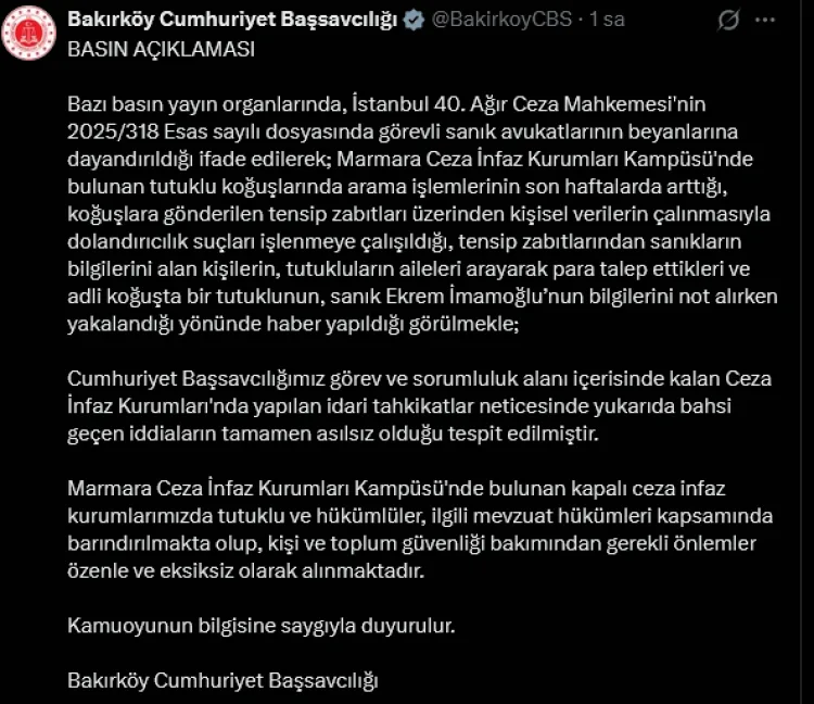 Bakırköy Başsavcılığı’ndan Dolandırıcılık Açıklaması