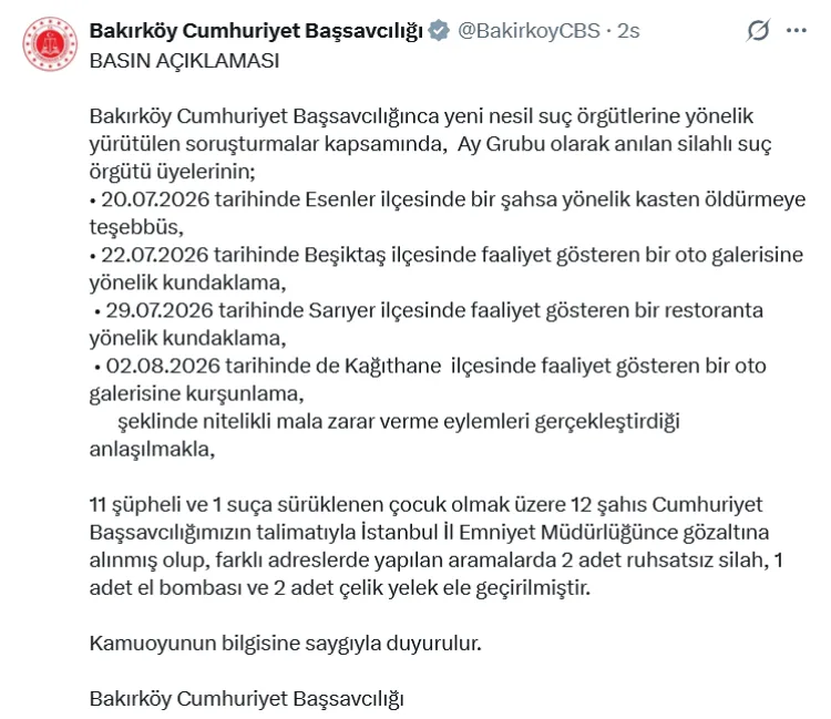Bakırköy’de ‘Ay Grubu’na Operasyon: 12 Gözaltı