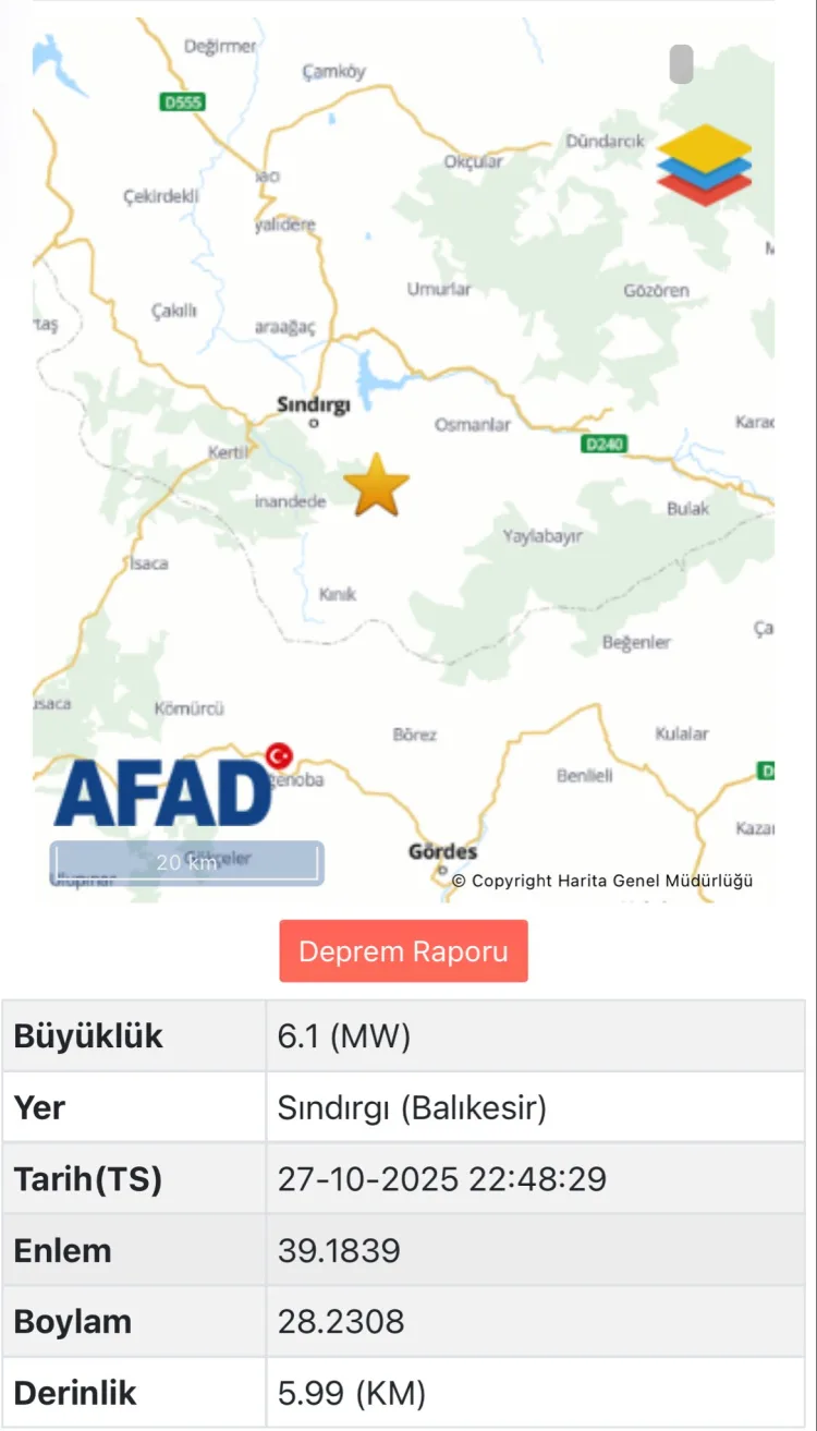 Balıkesir’de 6,1 Büyüklüğünde Deprem Meydana Geldi