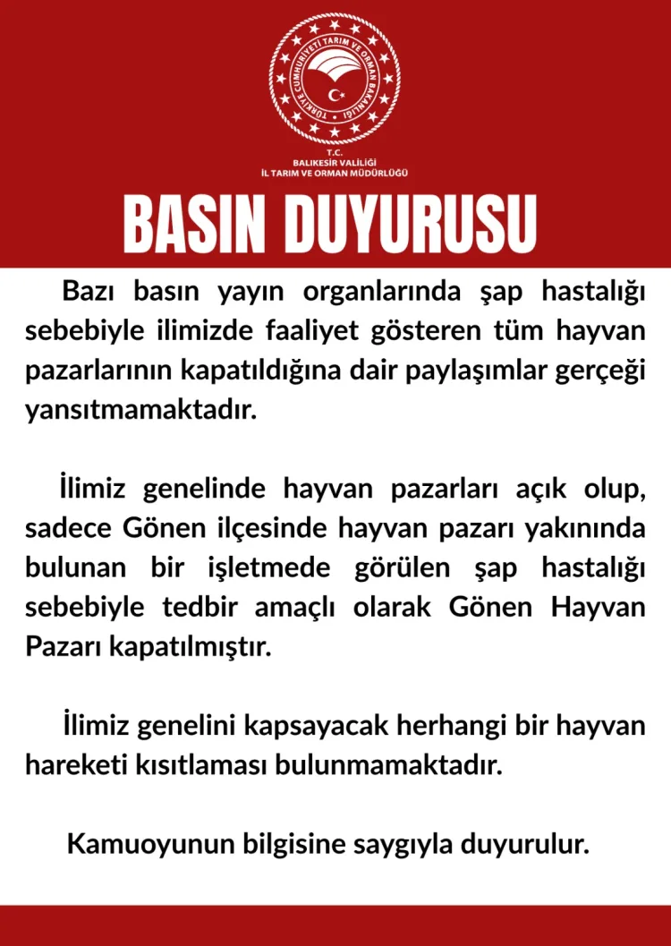 Balıkesir’de Hayvan Pazarları Açık, Yanlış Bilgi!