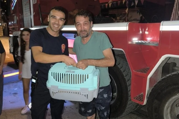 Balkon Demirlerine Sıkışan Kedi İtfaiye Tarafından Kurtarıldı