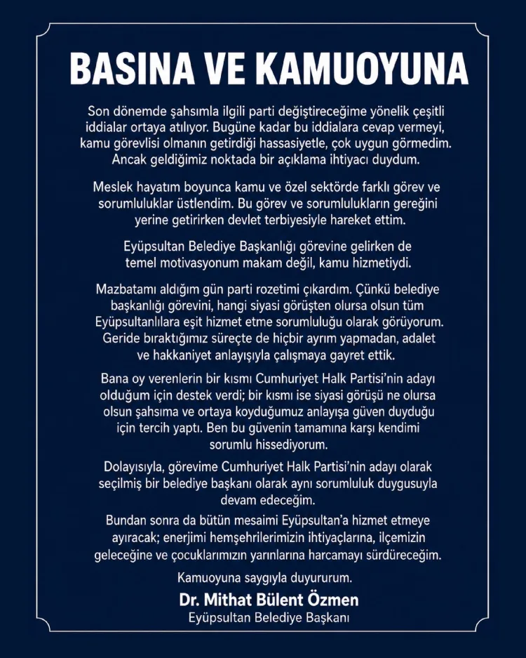 Başkan Özmen: ‘Parti Değiştirmeyeceğim’