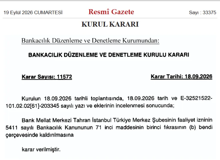 BDDK, Bank Mellat’ın Faaliyet İznini Kaldırdı