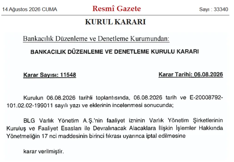 BDDK, BLG Varlık Yönetim’in İznini İptal Etti!
