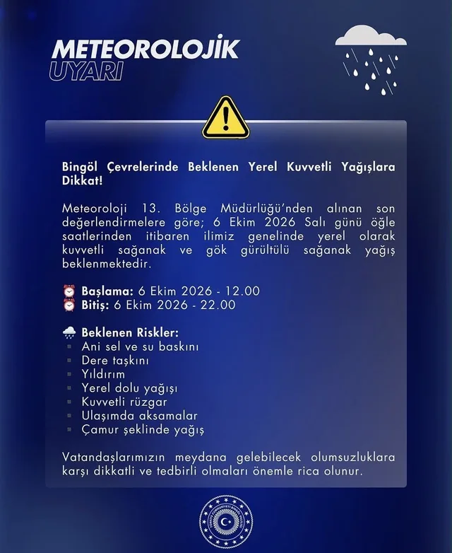 Bingöl’de Sel ve Yıldırım Riski: Çift Uyarı Geldi!