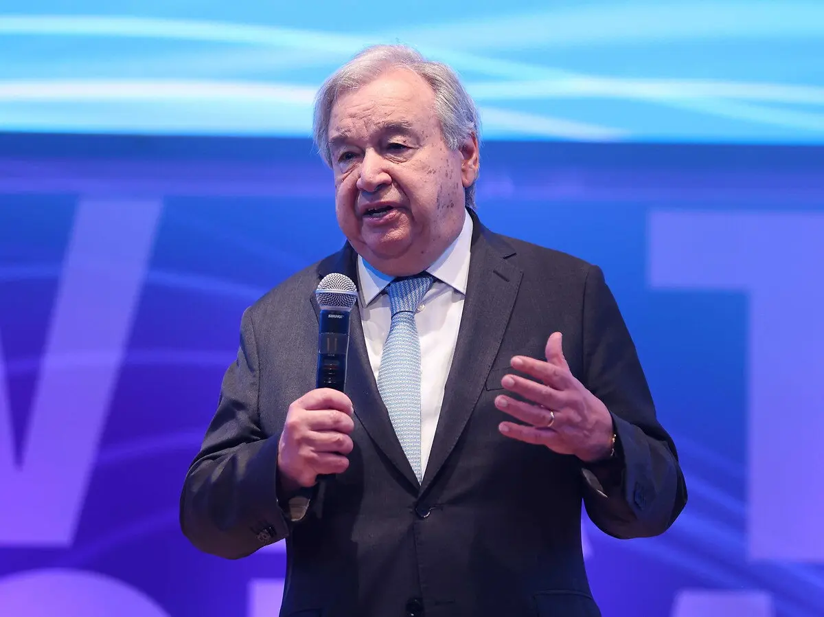 ABD'nin başkenti Washington'da düzenlenen Dünya Bankası ve IMF Bahar Toplantıları kapsamında konuşan Birleşmiş Milletler (BM) Genel Sekreteri Antonio Guterres, 16 Nisan 2026