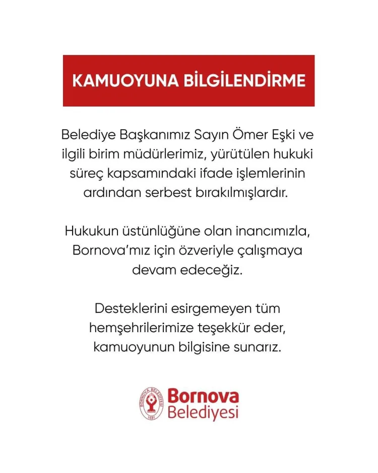 Bornova Belediye Başkanı Eşki Serbest Bırakıldı!