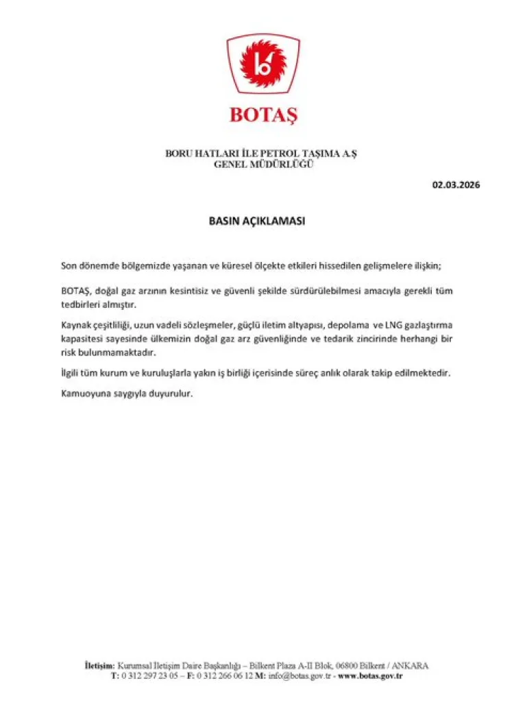 BOTAŞ: Doğal Gaz Arzı Güvenli ve Kesintisiz!