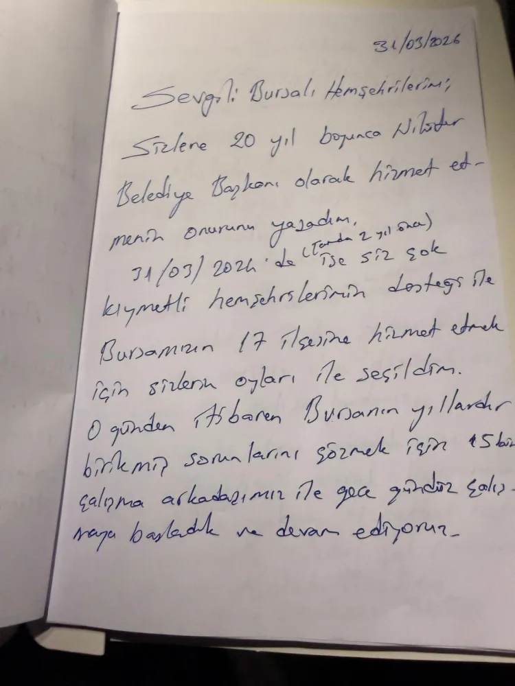 Bozbey’den Bursalılar için umut dolu mektup!