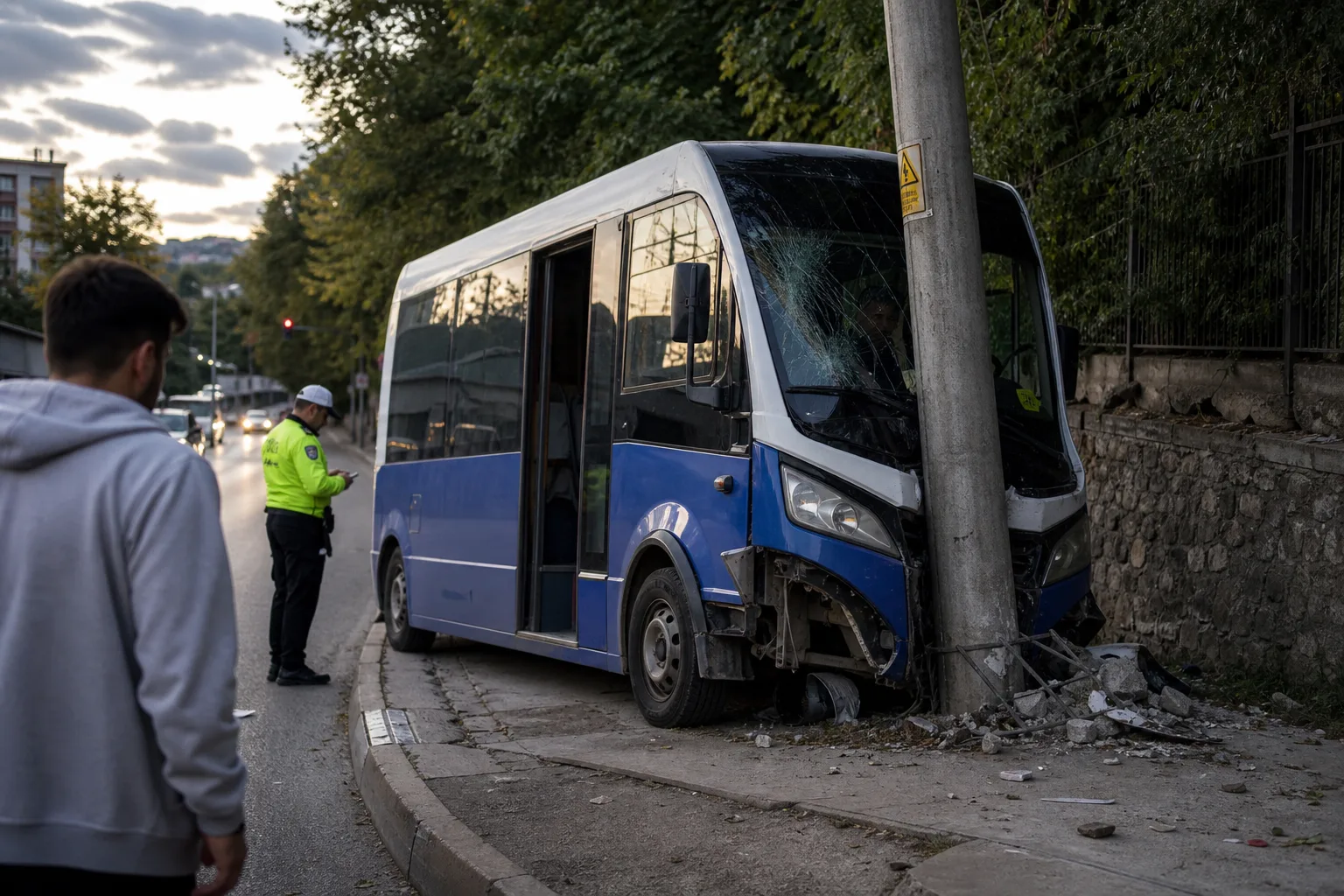 Bursa’da Minibüs Elektrik Direğine Çarptı