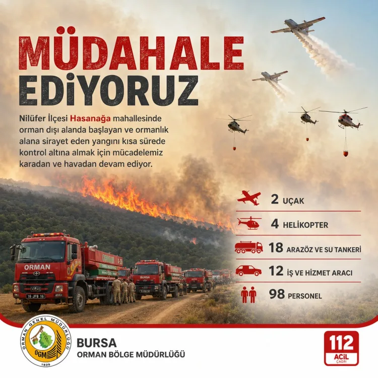 Bursa’da Orman Yangınına Hızla Müdahale Devam Ediyor