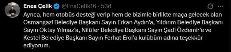 Bursaspor’dan Belediyelere Teşekkür Mesajı!