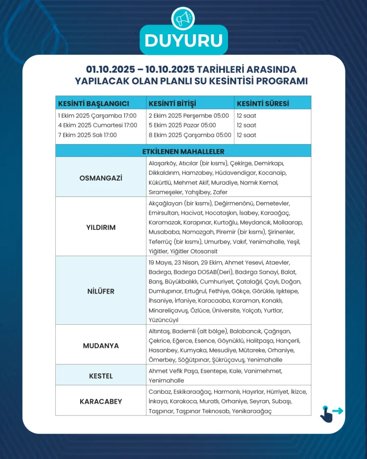 BUSKİ’den Planlı Su Kesintisi Duyurusu!