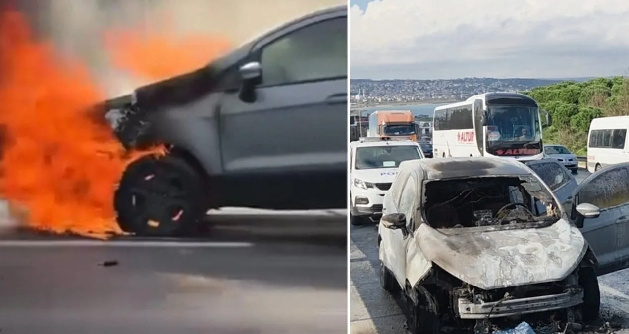 Büyükçekmece’de Araç Yangını, Trafik Durdu!