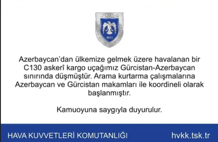 C130 Kargo Uçağı Gürcistan’da Düştü! Arama Başladı