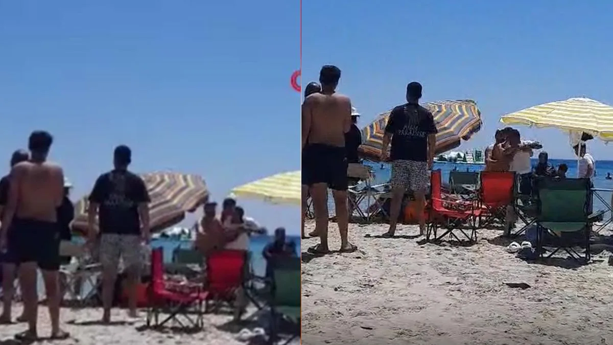 Çeşme Plajı’nda Şemsiye Kavgası Kamerada!